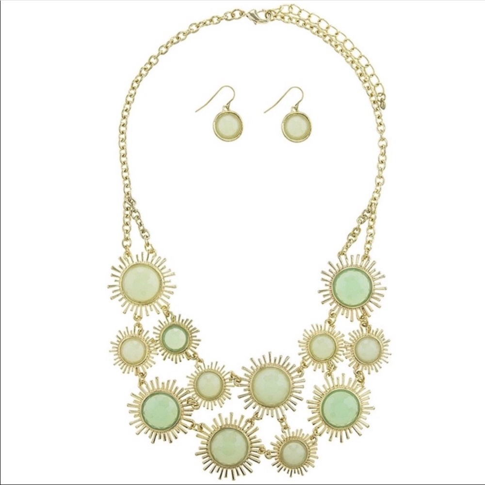 Mint Sunburst Statement Necklace & Earring Set